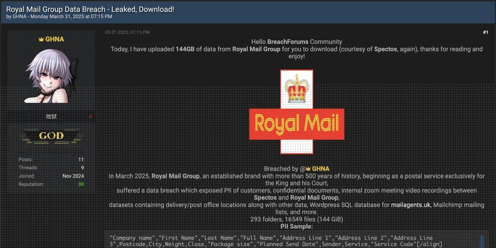 Royal Mail leak