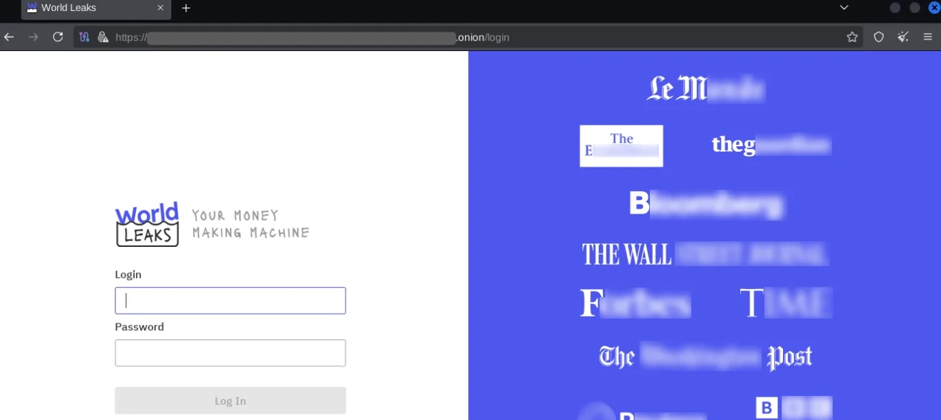 Login page for World Leaks affiliates panel