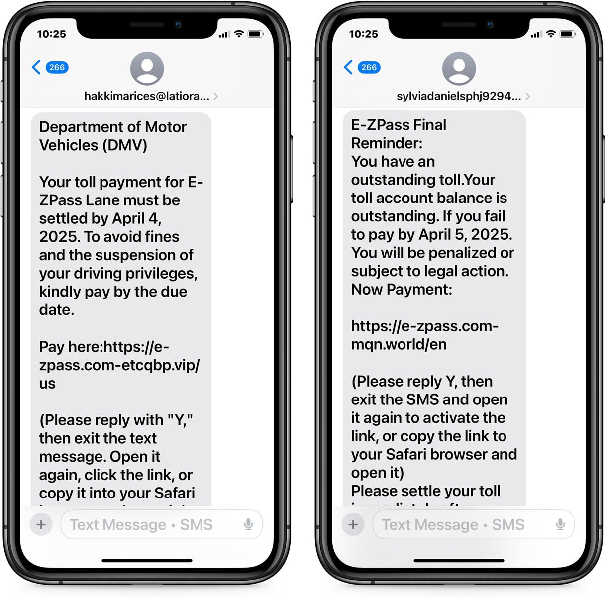 The phishing text message