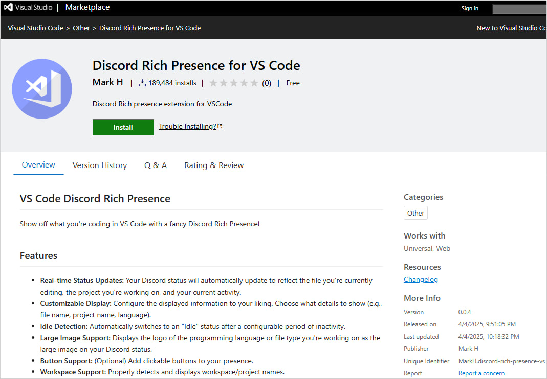 The Discord-themed extension on VSCode Marketplace