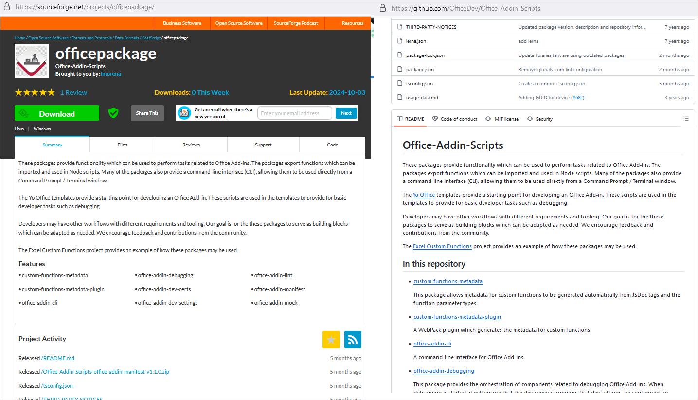 Malicious project (left) and legitimate tool (right)