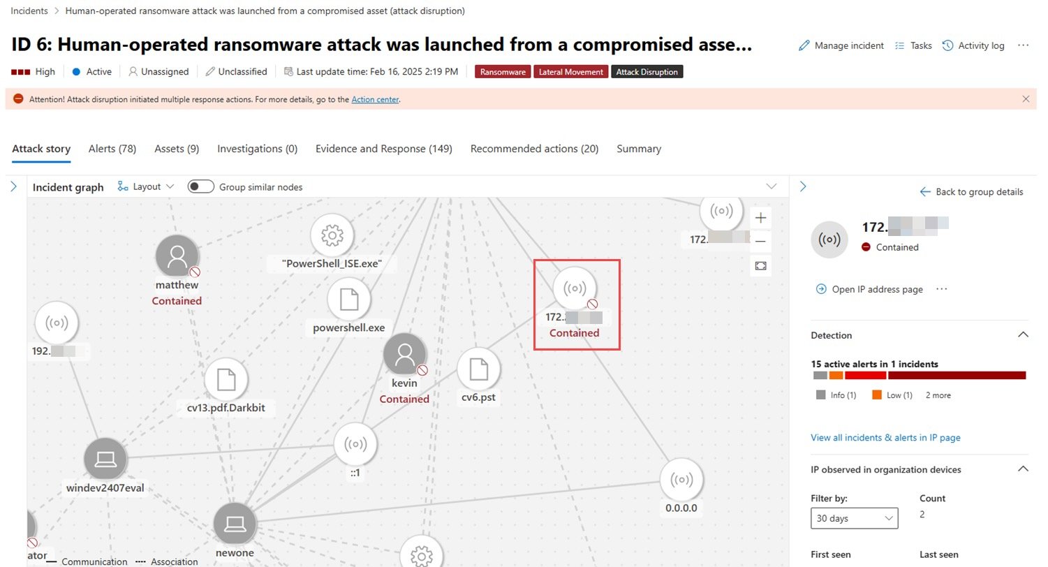 Attack disruption via IP containment