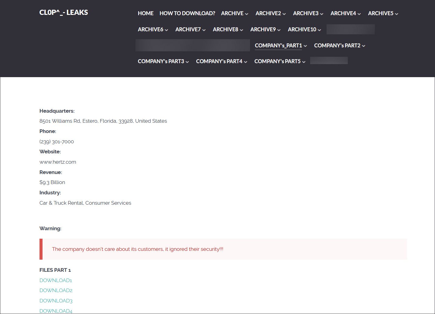 Hertz data leaked on Clop data leak site
