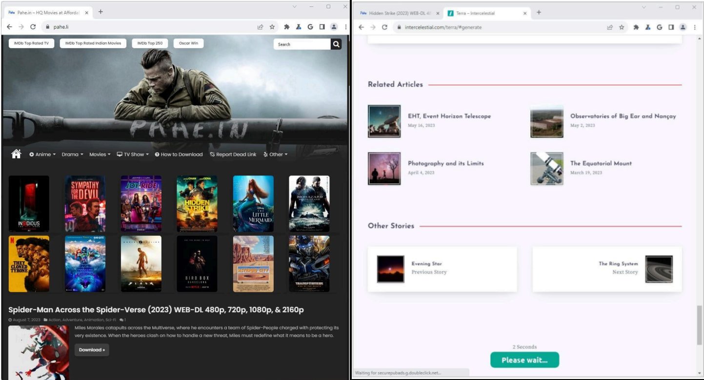 Piracy site (left) linking to Scallywag site (right)