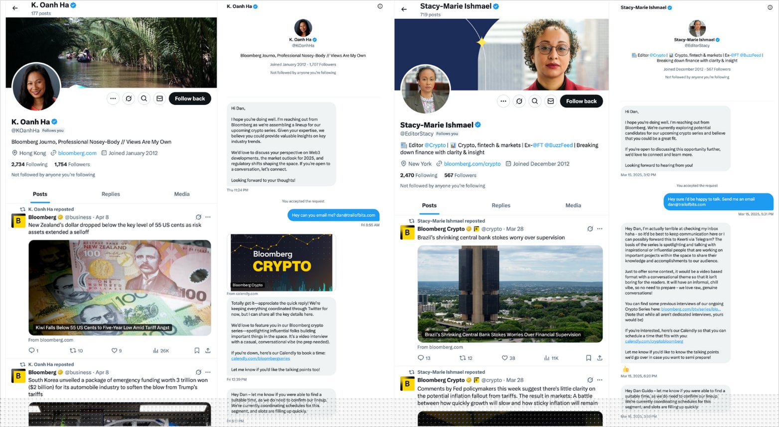 Fake accounts used in the attacks