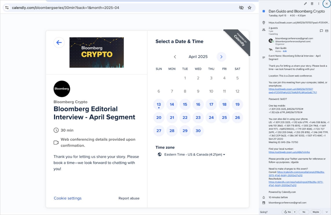 Calendly page used in the attack