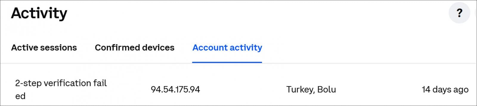 Incorrect 2FA error message in Coinbase Account Activity logs