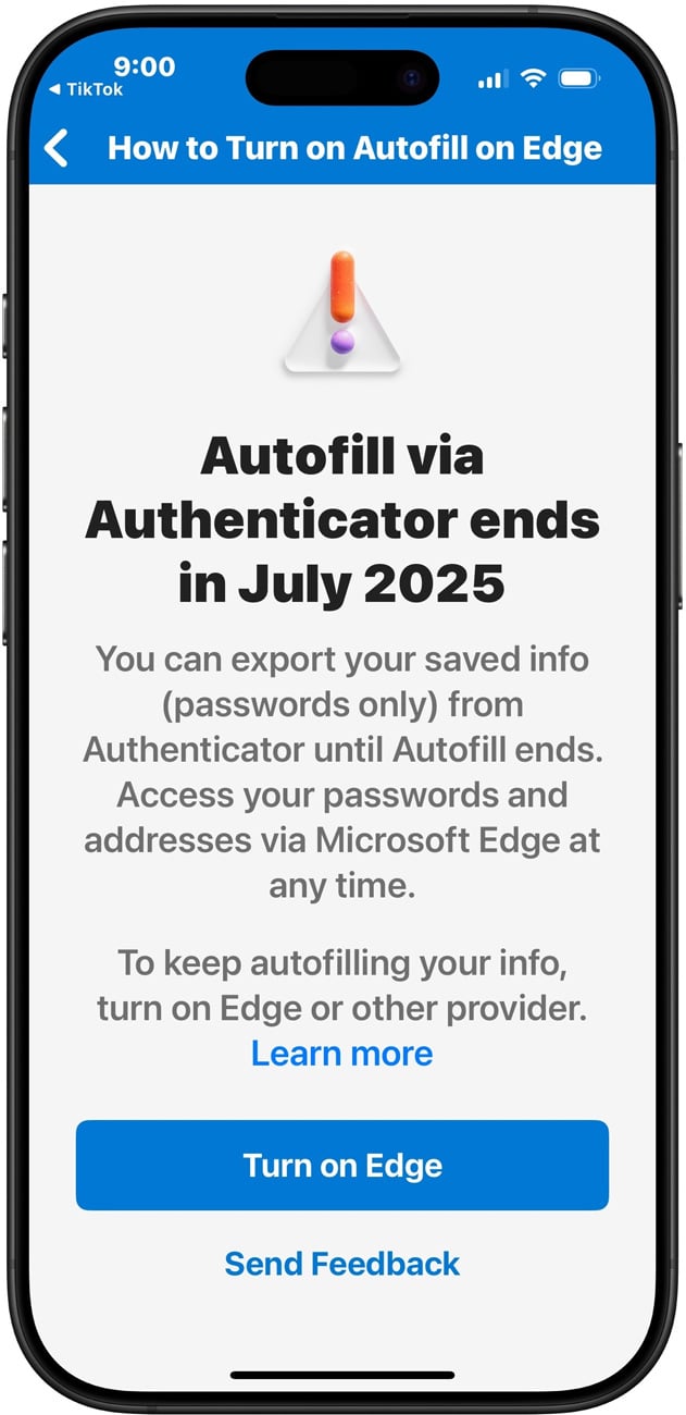Microsoft Authenticator warning about deprecations