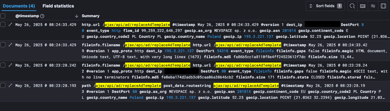 Logs showing exploitation attempts