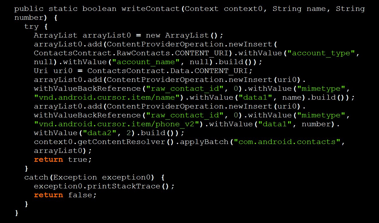 JS snippet to create a new contact