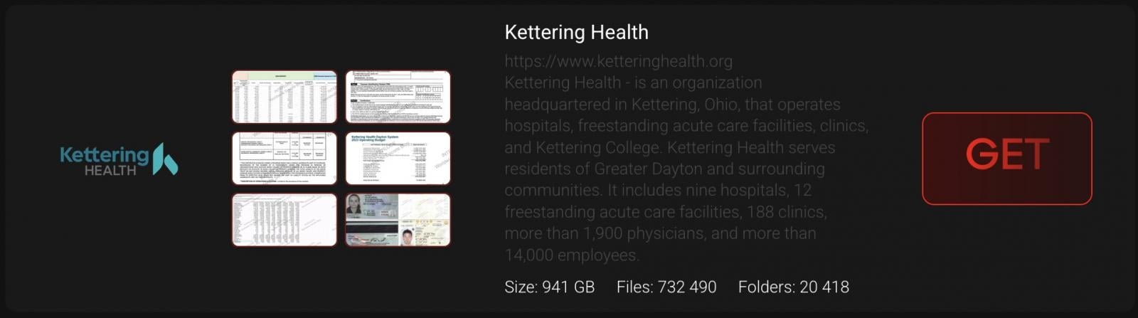Kettering Health on Interlock's leak site