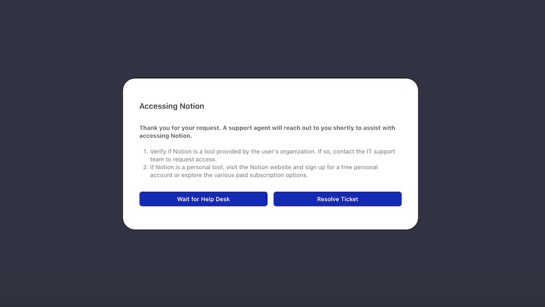 A sample response that the user might receive