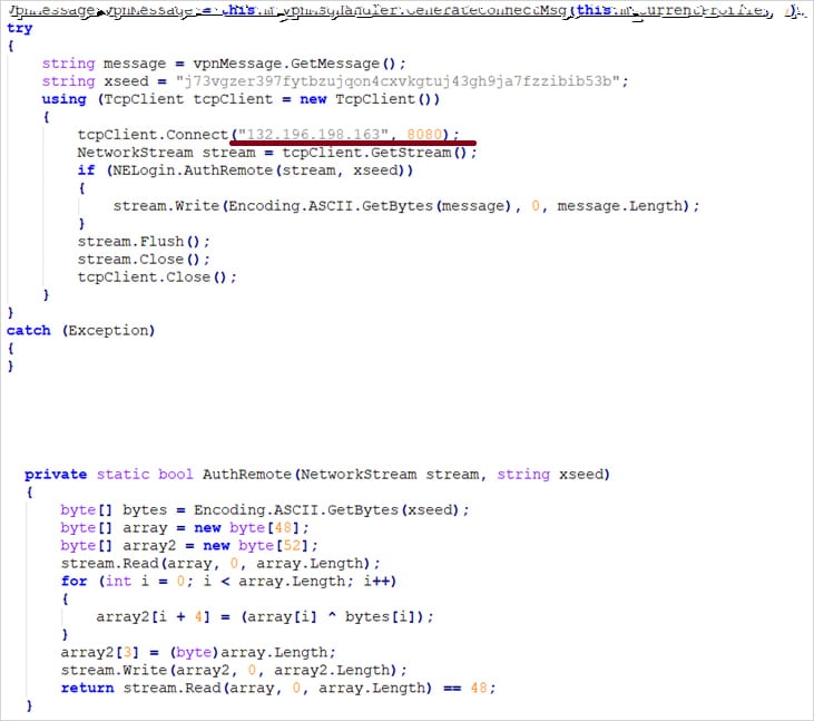 Highlighted modifications on the 'NetExtender.exe' file